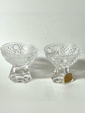 VTG Clear Lead Crystal Glass Hexagonal Footed Open Salt & Pepper Cellars Germany
